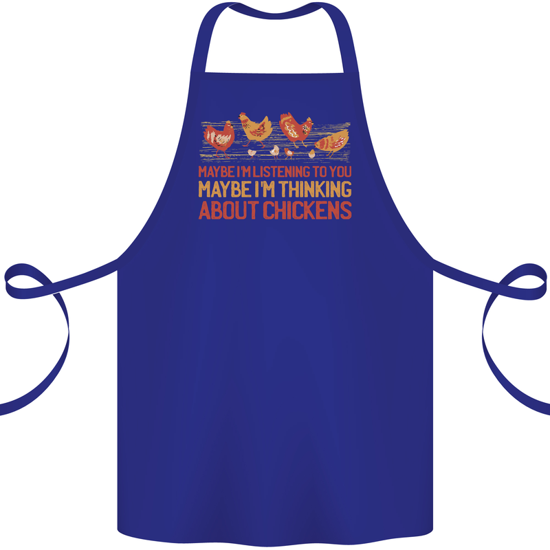 Thinking About Chickens Funny Farm Farmer Cotton Apron 100% Organic Royal Blue