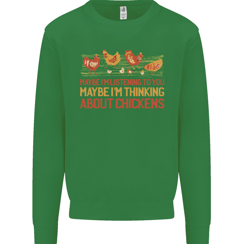 Thinking About Chickens Funny Farm Farmer Kids Sweatshirt Jumper Irish Green