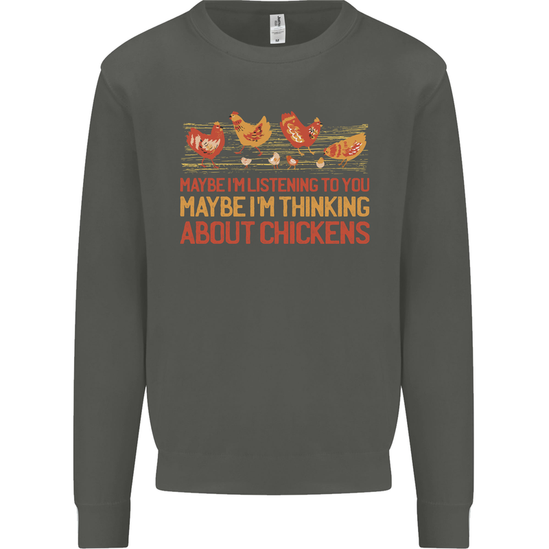 Thinking About Chickens Funny Farm Farmer Kids Sweatshirt Jumper Storm Grey