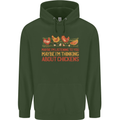 Thinking About Chickens Funny Farm Farmer Mens 80% Cotton Hoodie Forest Green