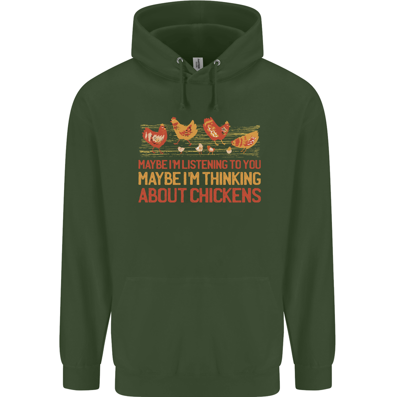 Thinking About Chickens Funny Farm Farmer Mens 80% Cotton Hoodie Forest Green
