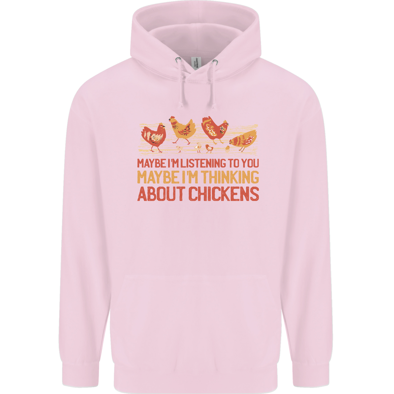 Thinking About Chickens Funny Farm Farmer Mens 80% Cotton Hoodie Light Pink