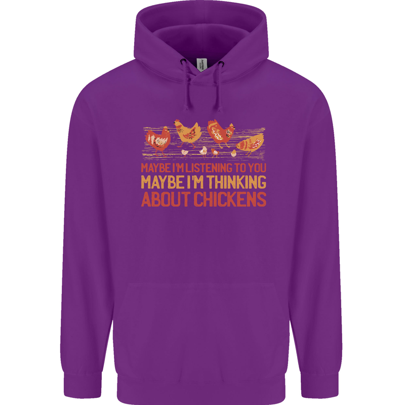 Thinking About Chickens Funny Farm Farmer Mens 80% Cotton Hoodie Purple