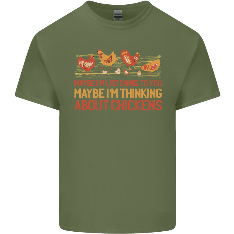 Thinking About Chickens Funny Farm Farmer Mens Cotton T-Shirt Tee Top Military Green