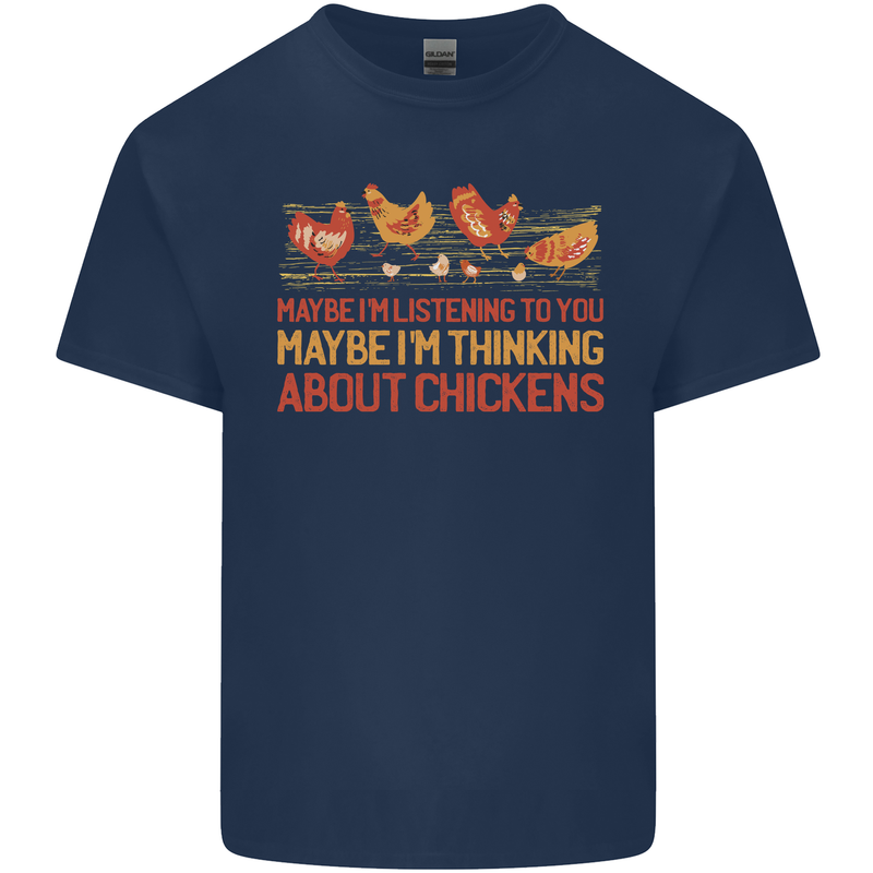 Thinking About Chickens Funny Farm Farmer Mens Cotton T-Shirt Tee Top Navy Blue