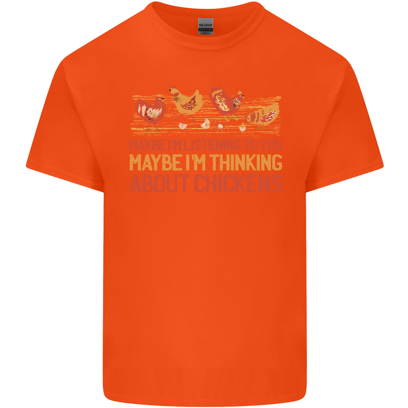 Thinking About Chickens Funny Farm Farmer Mens Cotton T-Shirt Tee Top Orange
