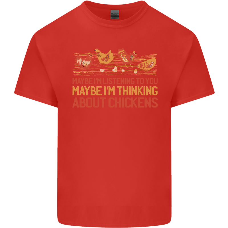Thinking About Chickens Funny Farm Farmer Mens Cotton T-Shirt Tee Top Red