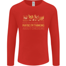 Thinking About Chickens Funny Farm Farmer Mens Long Sleeve T-Shirt Red