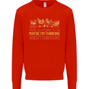 Thinking About Chickens Funny Farm Farmer Mens Sweatshirt Jumper Bright Red