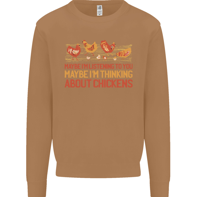 Thinking About Chickens Funny Farm Farmer Mens Sweatshirt Jumper Caramel Latte
