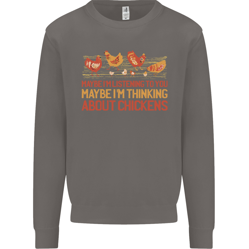 Thinking About Chickens Funny Farm Farmer Mens Sweatshirt Jumper Charcoal