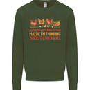 Thinking About Chickens Funny Farm Farmer Mens Sweatshirt Jumper Forest Green