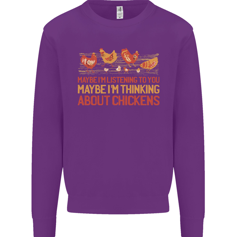 Thinking About Chickens Funny Farm Farmer Mens Sweatshirt Jumper Purple