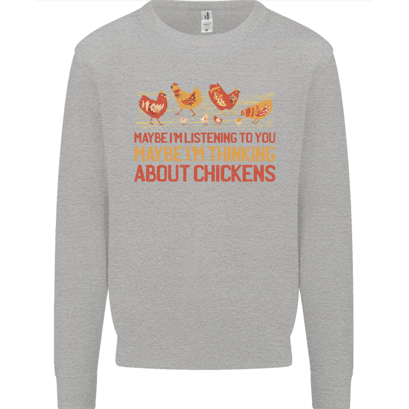 Thinking About Chickens Funny Farm Farmer Mens Sweatshirt Jumper Sports Grey