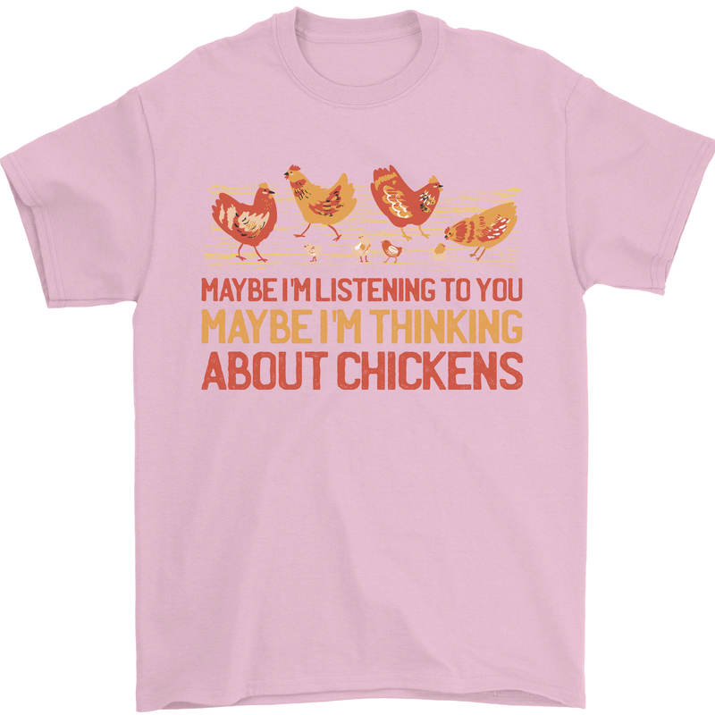 Thinking About Chickens Funny Farm Farmer Mens T-Shirt 100% Cotton Light Pink
