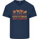 Thinking About Chickens Funny Farm Farmer Mens V-Neck Cotton T-Shirt Navy Blue