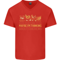 Thinking About Chickens Funny Farm Farmer Mens V-Neck Cotton T-Shirt Red