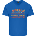 Thinking About Chickens Funny Farm Farmer Mens V-Neck Cotton T-Shirt Royal Blue