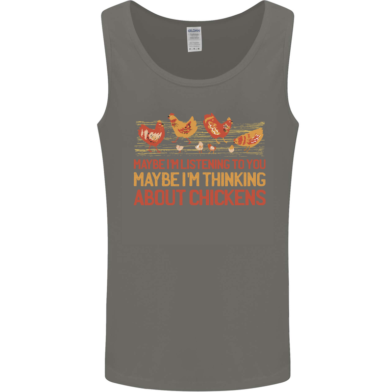 Thinking About Chickens Funny Farm Farmer Mens Vest Tank Top Charcoal