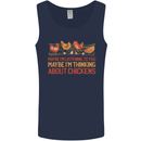Thinking About Chickens Funny Farm Farmer Mens Vest Tank Top Navy Blue