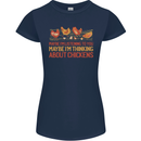 Thinking About Chickens Funny Farm Farmer Womens Petite Cut T-Shirt Navy Blue