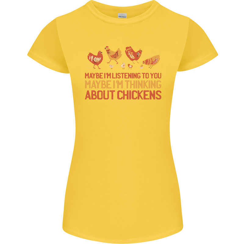Thinking About Chickens Funny Farm Farmer Womens Petite Cut T-Shirt Yellow