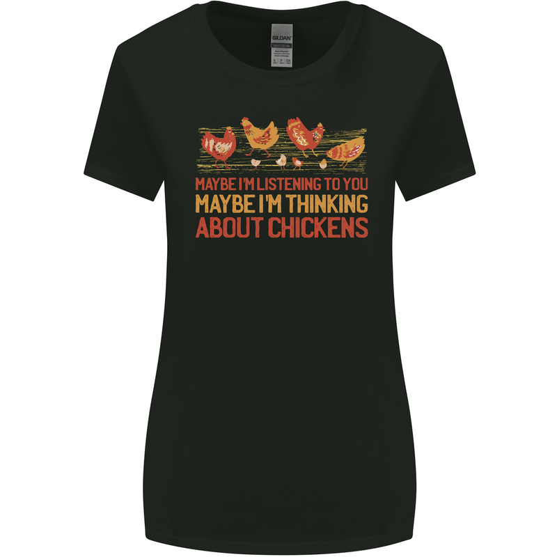 Thinking About Chickens Funny Farm Farmer Womens Wider Cut T-Shirt Black