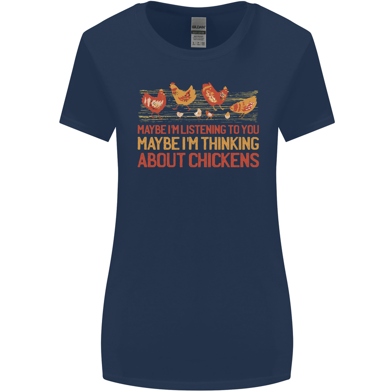 Thinking About Chickens Funny Farm Farmer Womens Wider Cut T-Shirt Navy Blue