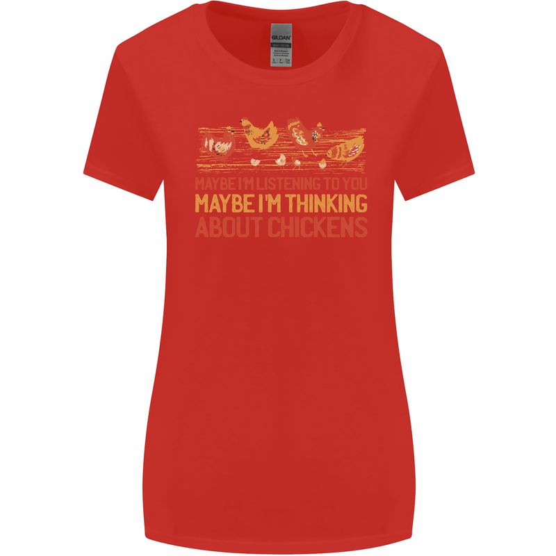 Thinking About Chickens Funny Farm Farmer Womens Wider Cut T-Shirt Red