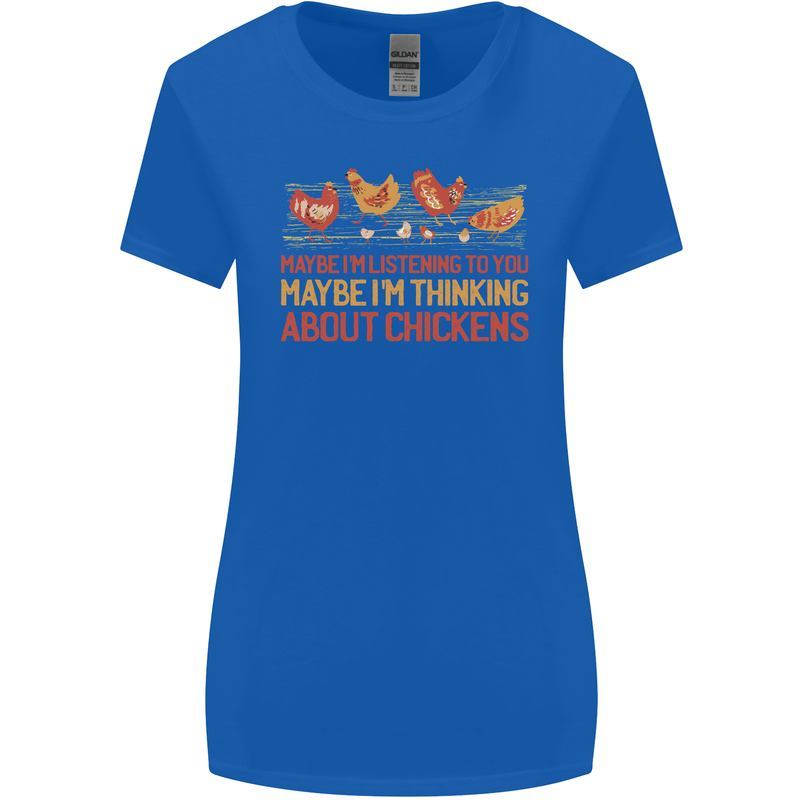 Thinking About Chickens Funny Farm Farmer Womens Wider Cut T-Shirt Royal Blue