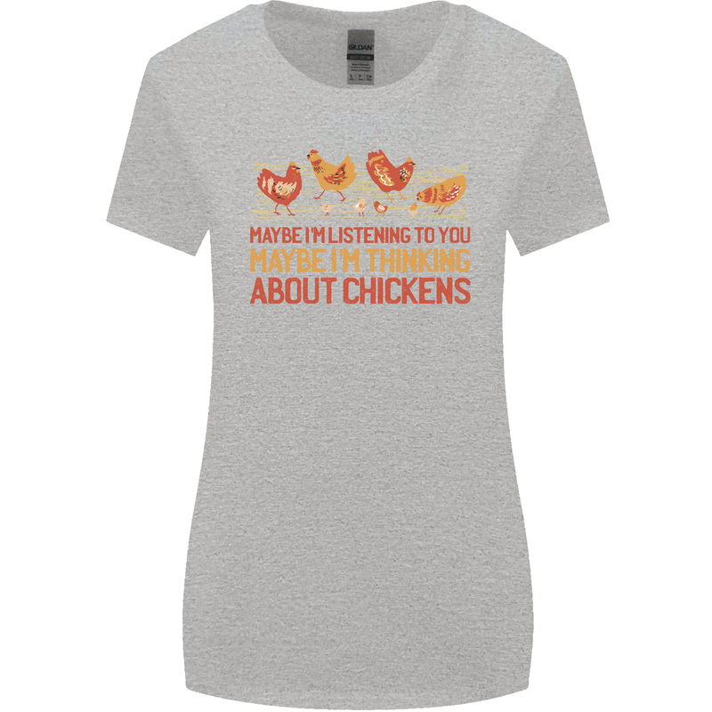 Thinking About Chickens Funny Farm Farmer Womens Wider Cut T-Shirt Sports Grey