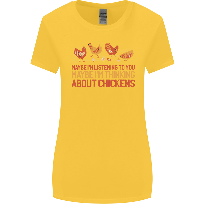 Thinking About Chickens Funny Farm Farmer Womens Wider Cut T-Shirt Yellow