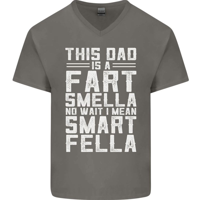 This Dad Is a Fart Smella Funny Fathers Day Mens V-Neck Cotton T-Shirt Charcoal