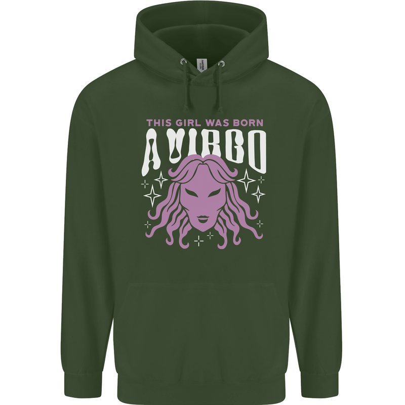This Girl Was Born Virgo Childrens Kids Hoodie Forest Green
