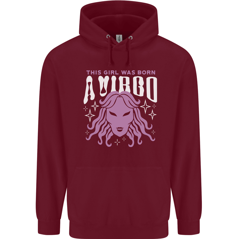 This Girl Was Born Virgo Childrens Kids Hoodie Maroon