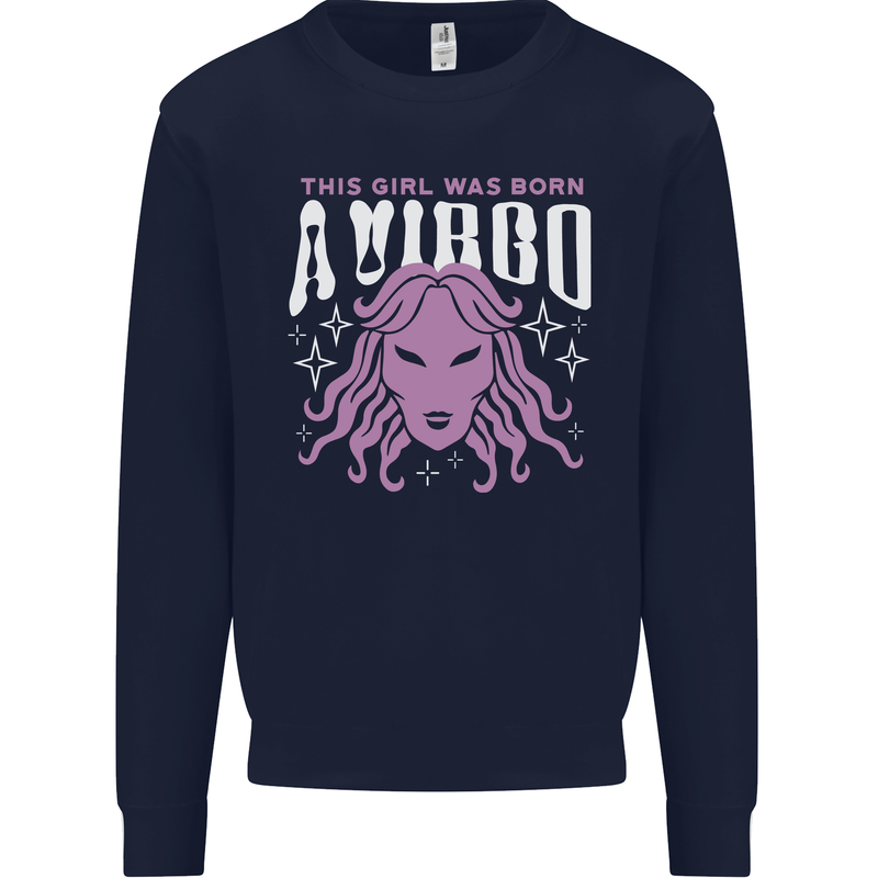 This Girl Was Born Virgo Kids Sweatshirt Jumper Navy Blue