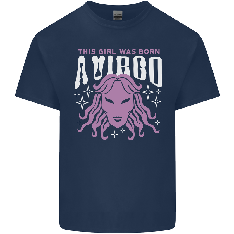 This Girl Was Born Virgo Kids T-Shirt Childrens Navy Blue