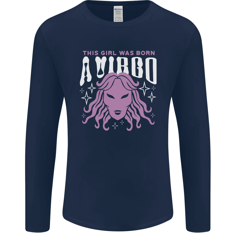 This Girl Was Born Virgo Mens Long Sleeve T-Shirt Navy Blue