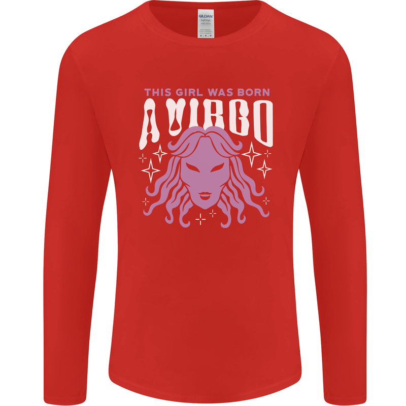 This Girl Was Born Virgo Mens Long Sleeve T-Shirt Red