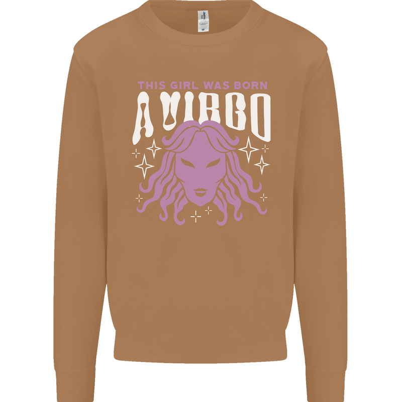 This Girl Was Born Virgo Mens Sweatshirt Jumper Caramel Latte