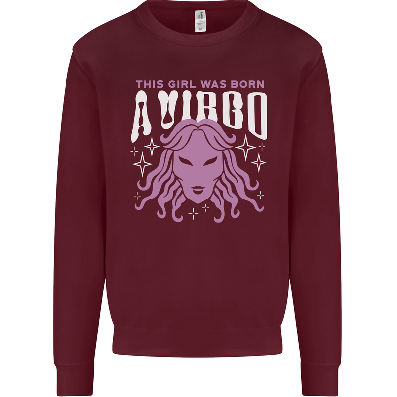 This Girl Was Born Virgo Mens Sweatshirt Jumper Maroon