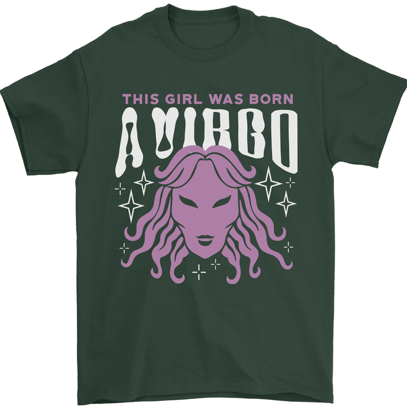 This Girl Was Born Virgo Mens T-Shirt 100% Cotton Forest Green