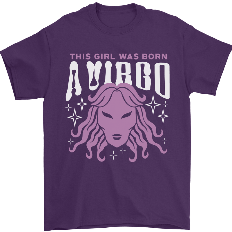 This Girl Was Born Virgo Mens T-Shirt 100% Cotton Purple