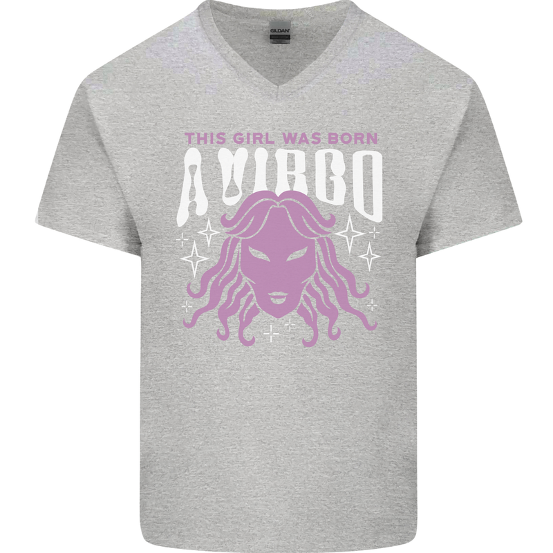 This Girl Was Born Virgo Mens V-Neck Cotton T-Shirt Sports Grey