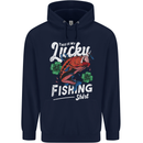 This Is My Lucky Fishing Funny Fisherman Childrens Kids Hoodie Navy Blue