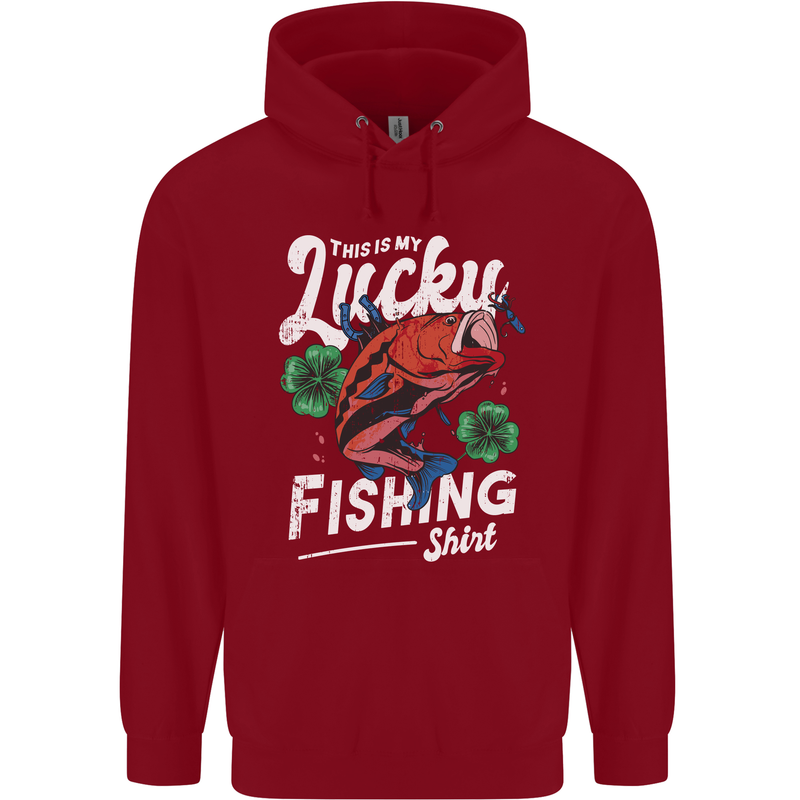This Is My Lucky Fishing Funny Fisherman Childrens Kids Hoodie Red