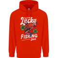 This Is My Lucky Fishing Funny Fisherman Mens 80% Cotton Hoodie Bright Red