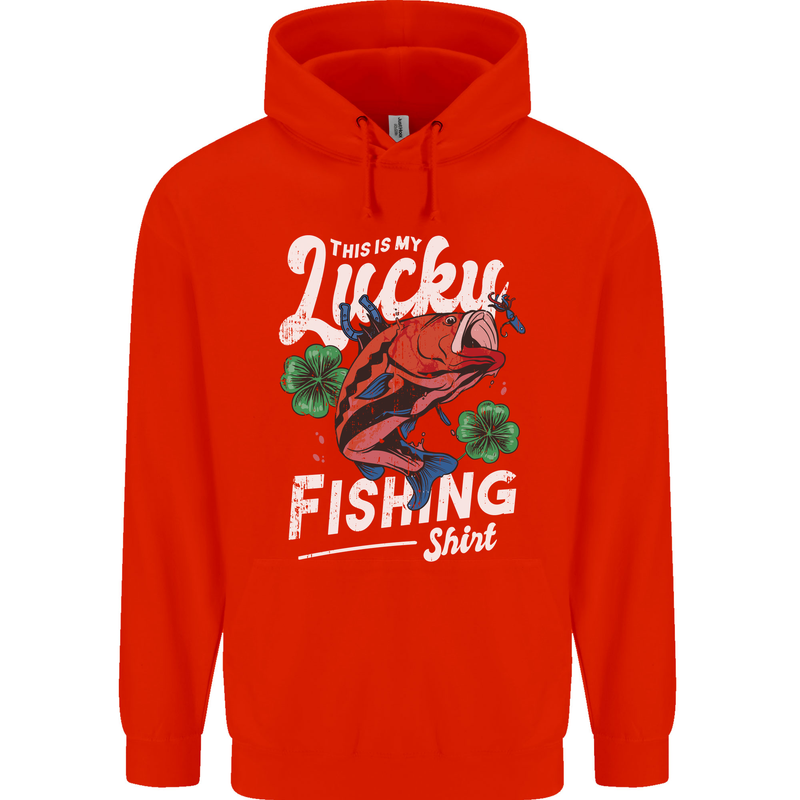 This Is My Lucky Fishing Funny Fisherman Mens 80% Cotton Hoodie Bright Red