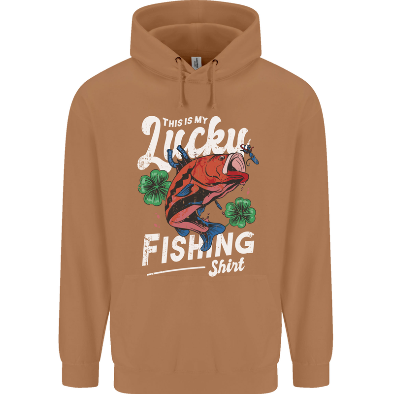 This Is My Lucky Fishing Funny Fisherman Mens 80% Cotton Hoodie Caramel Latte