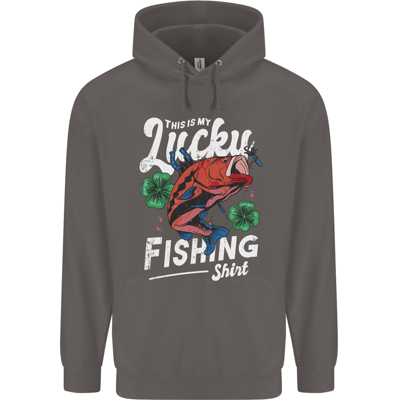 This Is My Lucky Fishing Funny Fisherman Mens 80% Cotton Hoodie Charcoal